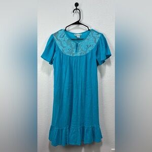 Japna Women’s Teal Dress Ruffle Short Sleeve Lace Cotton Effortless Midi Sz SP
